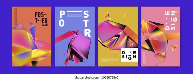 Abstract colorful geometric background for poster design. Blue, yellow, red, orange, pink and green. Vector banner poster template in Eps10.