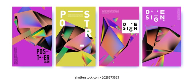 Abstract colorful geometric background for poster design. Blue, yellow, red, orange, pink and green. Vector banner poster template in Eps10.
