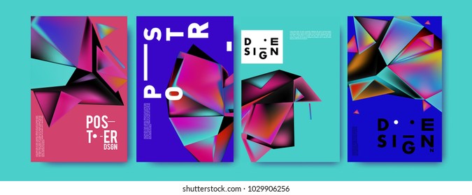 Abstract colorful geometric background for poster design. Blue, yellow, red, orange, pink and green. Vector banner poster template in Eps10.