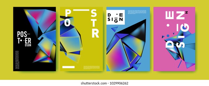Abstract colorful geometric background for poster design. Blue, yellow, red, orange, pink and green. Vector banner poster template in Eps10.