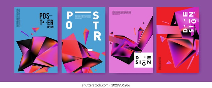 Abstract colorful geometric background for poster design. Blue, yellow, red, orange, pink and green. Vector banner poster template in Eps10.