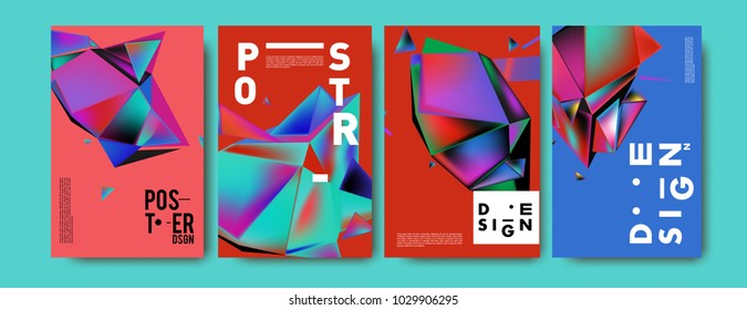 Abstract colorful geometric background for poster design. Blue, yellow, red, orange, pink and green. Vector banner poster template in Eps10.