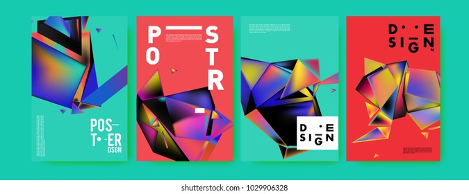 Abstract colorful geometric background for poster design. Blue, yellow, red, orange, pink and green. Vector banner poster template in Eps10.