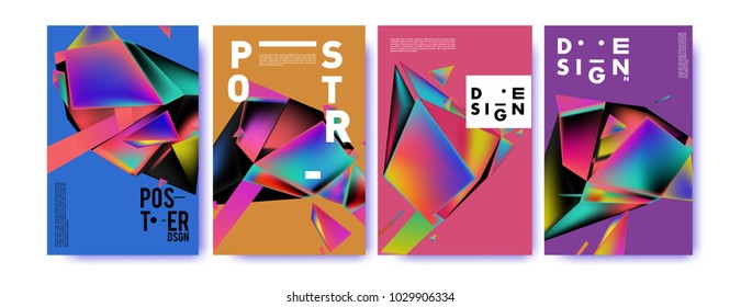Abstract colorful geometric background for poster design. Blue, yellow, red, orange, pink and green. Vector banner poster template in Eps10.