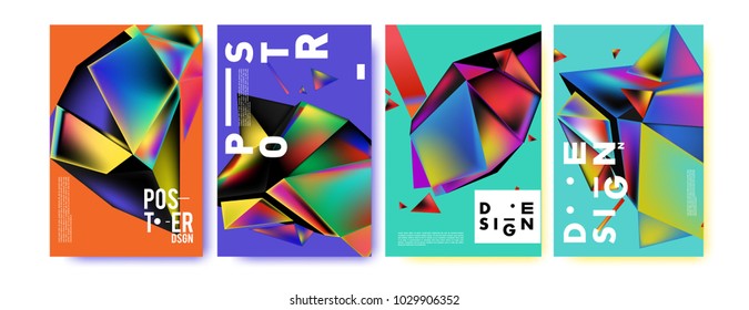 Abstract colorful geometric background for poster design. Blue, yellow, red, orange, pink and green. Vector banner poster template in Eps10.