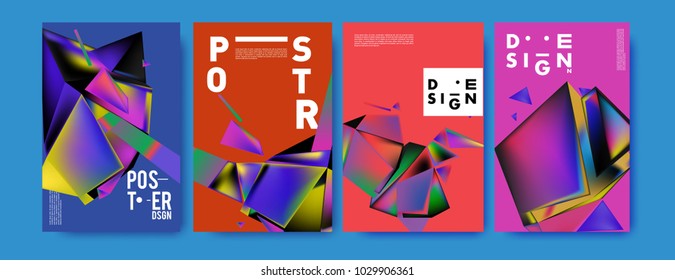 Abstract colorful geometric background for poster design. Blue, yellow, red, orange, pink and green. Vector banner poster template in Eps10.