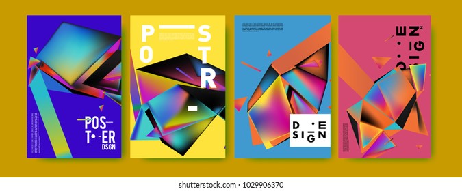 Abstract colorful geometric background for poster design. Blue, yellow, red, orange, pink and green. Vector banner poster template in Eps10.