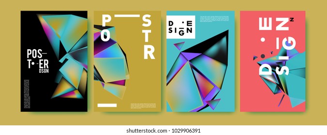Abstract colorful geometric background for poster design. Blue, yellow, red, orange, pink and green. Vector banner poster template in Eps10.