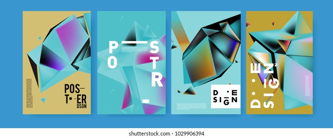 Abstract colorful geometric background for poster design. Blue, yellow, red, orange, pink and green. Vector banner poster template in Eps10.