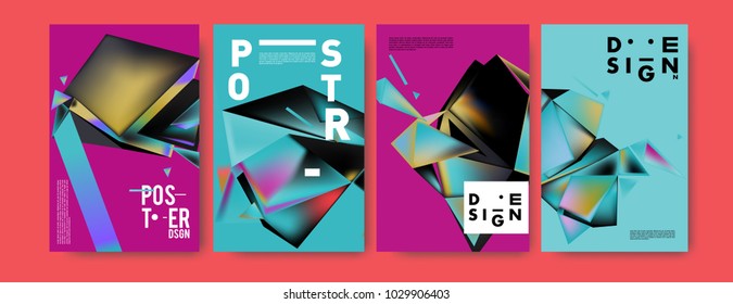 Abstract colorful geometric background for poster design. Blue, yellow, red, orange, pink and green. Vector banner poster template in Eps10.