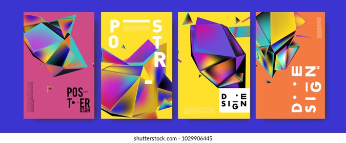 Abstract colorful geometric background for poster design. Blue, yellow, red, orange, pink and green. Vector banner poster template in Eps10.
