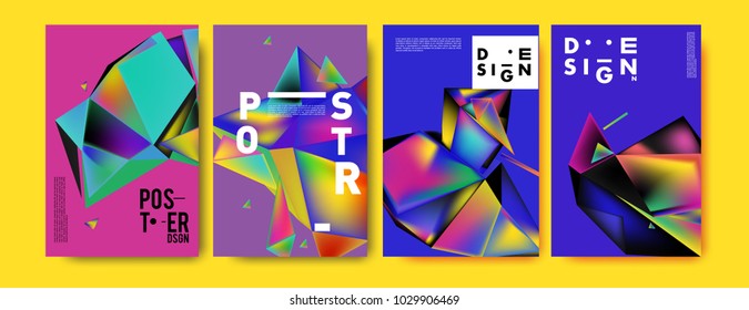 Abstract colorful geometric background for poster design. Blue, yellow, red, orange, pink and green. Vector banner poster template in Eps10.