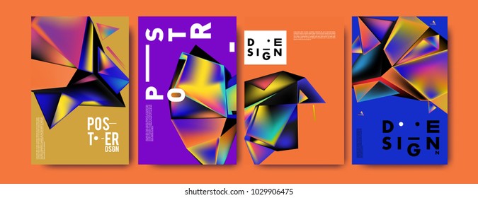 Abstract colorful geometric background for poster design. Blue, yellow, red, orange, pink and green. Vector banner poster template in Eps10.