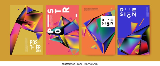 Abstract colorful geometric background for poster design. Blue, yellow, red, orange, pink and green. Vector banner poster template in Eps10.