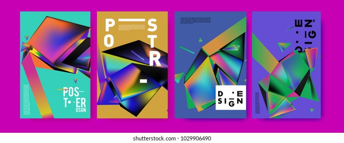 Abstract colorful geometric background for poster design. Blue, yellow, red, orange, pink and green. Vector banner poster template in Eps10.