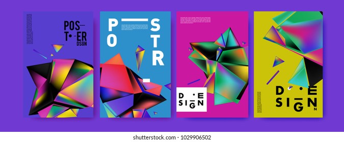 Abstract colorful geometric background for poster design. Blue, yellow, red, orange, pink and green. Vector banner poster template in Eps10.