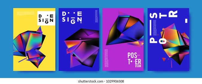 Abstract colorful geometric background for poster design. Blue, yellow, red, orange, pink and green. Vector banner poster template in Eps10.