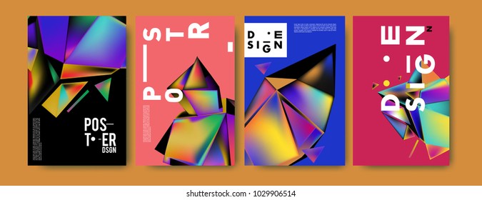 Abstract colorful geometric background for poster design. Blue, yellow, red, orange, pink and green. Vector banner poster template in Eps10.