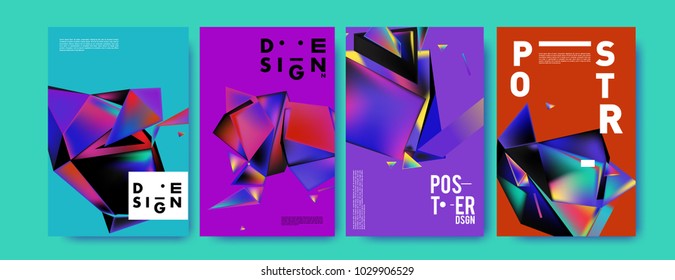 Abstract colorful geometric background for poster design. Blue, yellow, red, orange, pink and green. Vector banner poster template in Eps10.