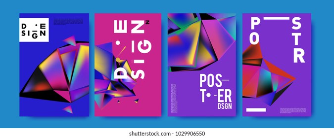 Abstract colorful geometric background for poster design. Blue, yellow, red, orange, pink and green. Vector banner poster template in Eps10.