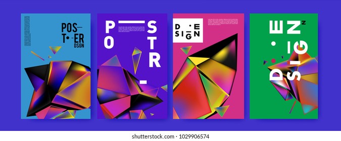 Abstract colorful geometric background for poster design. Blue, yellow, red, orange, pink and green. Vector banner poster template in Eps10.