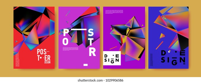 Abstract colorful geometric background for poster design. Blue, yellow, red, orange, pink and green. Vector banner poster template in Eps10.