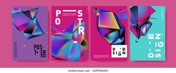 Abstract colorful geometric background for poster design. Blue, yellow, red, orange, pink and green. Vector banner poster template in Eps10.