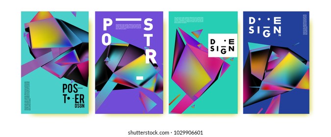 Abstract colorful geometric background for poster design. Blue, yellow, red, orange, pink and green. Vector banner poster template in Eps10.