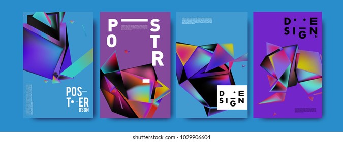 Abstract colorful geometric background for poster design. Blue, yellow, red, orange, pink and green. Vector banner poster template in Eps10.