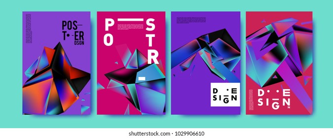 Abstract colorful geometric background for poster design. Blue, yellow, red, orange, pink and green. Vector banner poster template in Eps10.