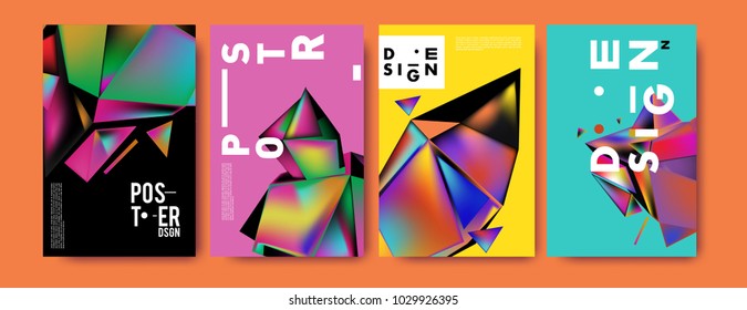 Abstract colorful geometric background for poster design. Blue, yellow, red, orange, pink and green. Vector banner poster template in Eps10.