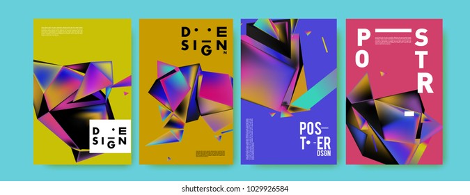 Abstract colorful geometric background for poster design. Blue, yellow, red, orange, pink and green. Vector banner poster template in Eps10.