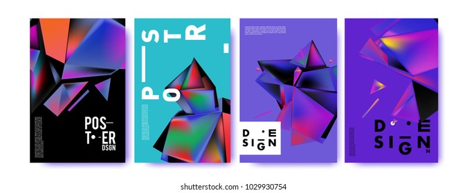 Abstract colorful geometric background for poster design. Blue, yellow, red, orange, pink and green. Vector banner poster template in Eps10.