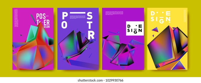 Abstract colorful geometric background for poster design. Blue, yellow, red, orange, pink and green. Vector banner poster template in Eps10.