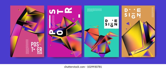 Abstract colorful geometric background for poster design. Blue, yellow, red, orange, pink and green. Vector banner poster template in Eps10.