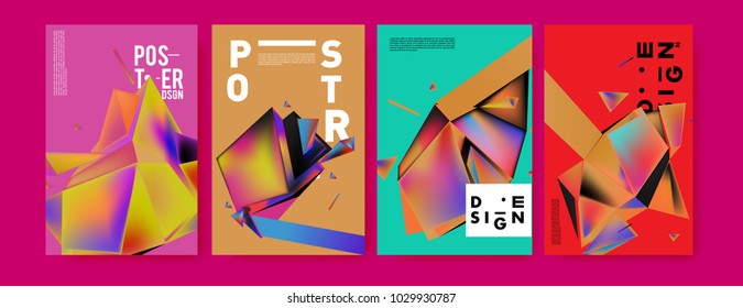 Abstract colorful geometric background for poster design. Blue, yellow, red, orange, pink and green. Vector banner poster template in Eps10.