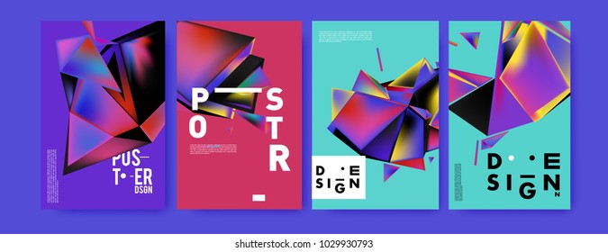 Abstract colorful geometric background for poster design. Blue, yellow, red, orange, pink and green. Vector banner poster template in Eps10.