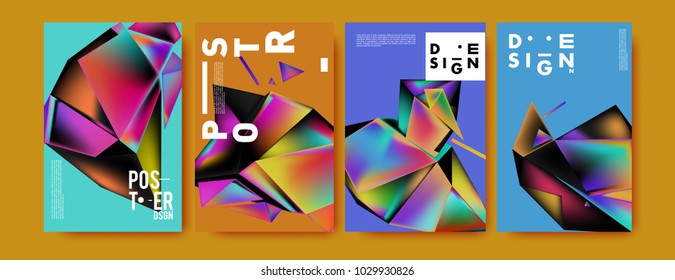 Abstract colorful geometric background for poster design. Blue, yellow, red, orange, pink and green. Vector banner poster template in Eps10.