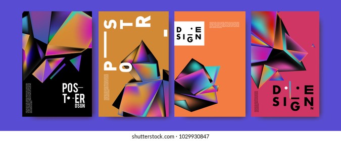 Abstract colorful geometric background for poster design. Blue, yellow, red, orange, pink and green. Vector banner poster template in Eps10.