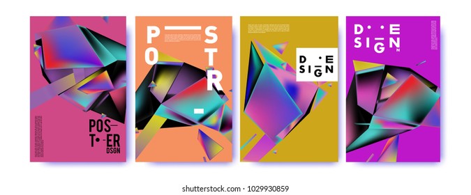 Abstract colorful geometric background for poster design. Blue, yellow, red, orange, pink and green. Vector banner poster template in Eps10.
