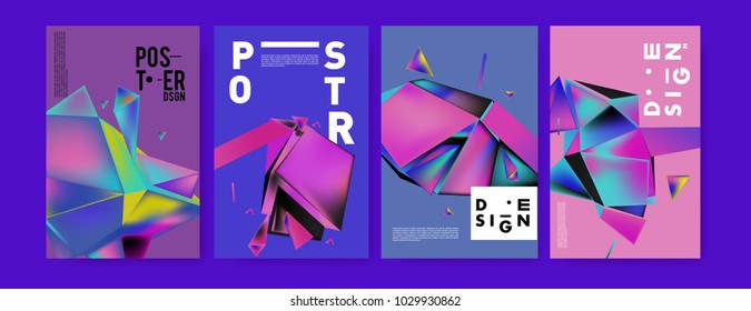 Abstract colorful geometric background for poster design. Blue, yellow, red, orange, pink and green. Vector banner poster template in Eps10.