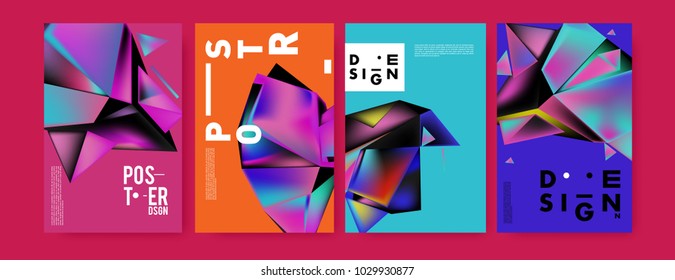 Abstract colorful geometric background for poster design. Blue, yellow, red, orange, pink and green. Vector banner poster template in Eps10.