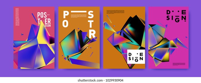 Abstract colorful geometric background for poster design. Blue, yellow, red, orange, pink and green. Vector banner poster template in Eps10.