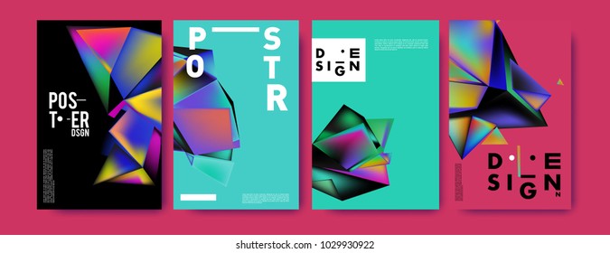 Abstract colorful geometric background for poster design. Blue, yellow, red, orange, pink and green. Vector banner poster template in Eps10.