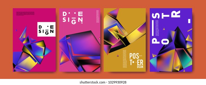 Abstract colorful geometric background for poster design. Blue, yellow, red, orange, pink and green. Vector banner poster template in Eps10.