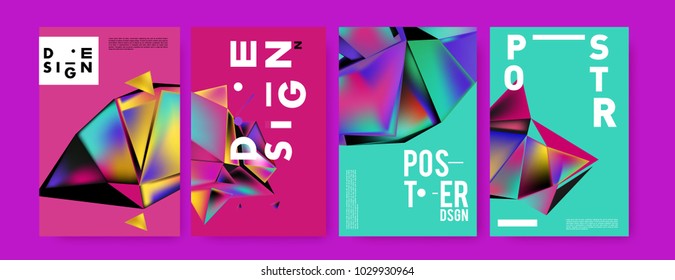 Abstract colorful geometric background for poster design. Blue, yellow, red, orange, pink and green. Vector banner poster template in Eps10.