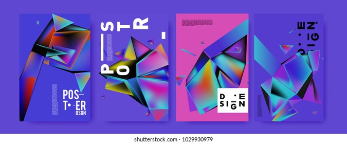 Abstract colorful geometric background for poster design. Blue, yellow, red, orange, pink and green. Vector banner poster template in Eps10.