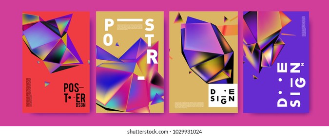 Abstract colorful geometric background for poster design. Blue, yellow, red, orange, pink and green. Vector banner poster template in Eps10.