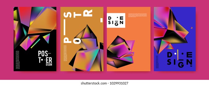 Abstract colorful geometric background for poster design. Blue, yellow, red, orange, pink and green. Vector banner poster template in Eps10.