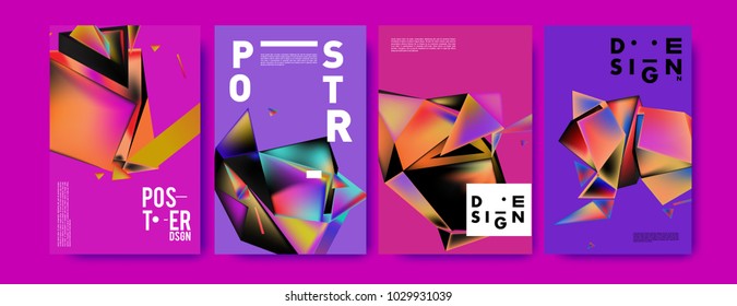 Abstract colorful geometric background for poster design. Blue, yellow, red, orange, pink and green. Vector banner poster template in Eps10.